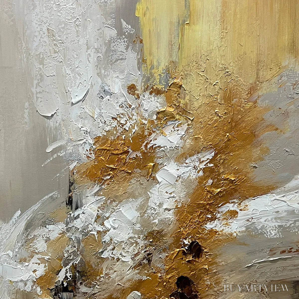 ARTOVITAS Golden Whispers – Textured Abstract Painting in Beige, White, and Gold - image 3