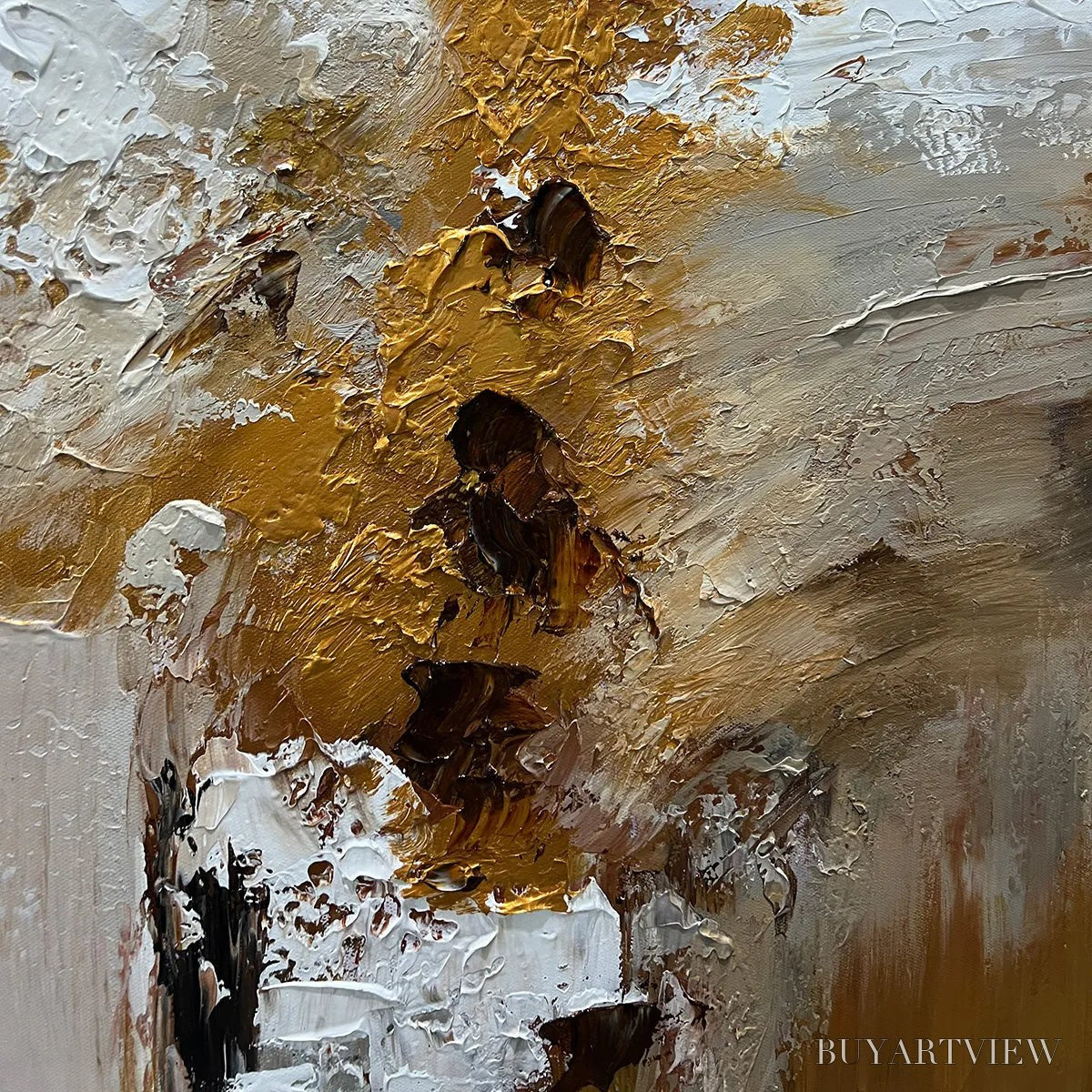 ARTOVITAS Golden Whispers – Textured Abstract Painting in Beige, White, and Gold - image 4