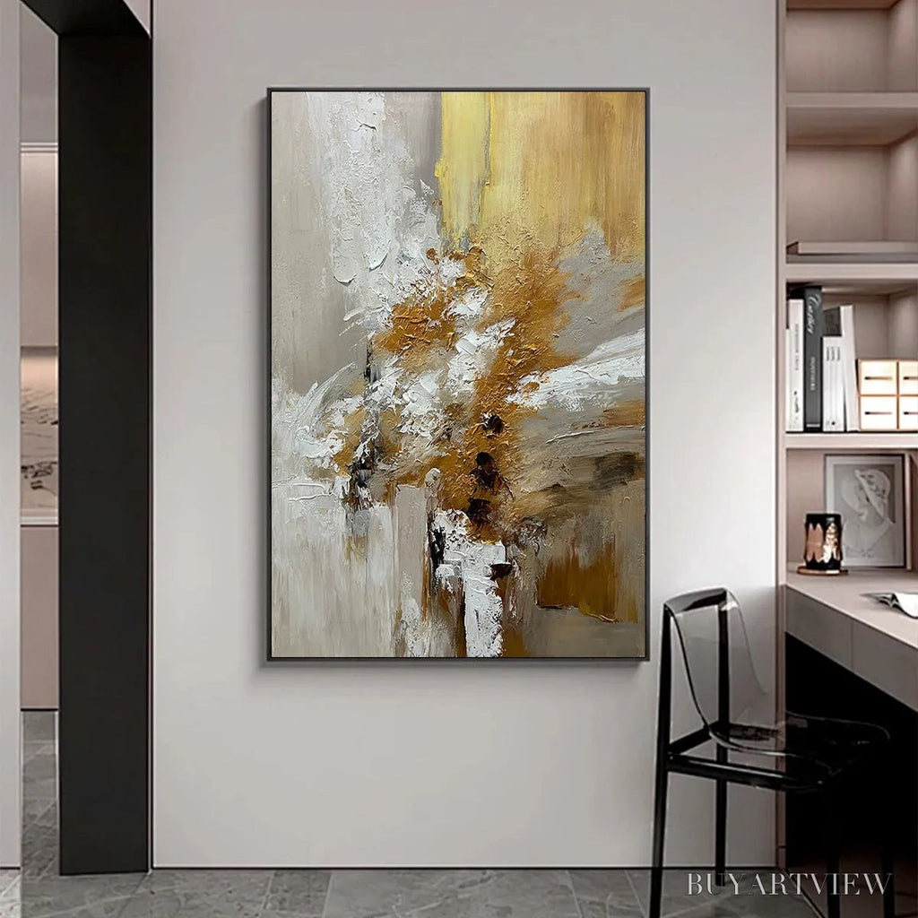 ARTOVITAS Golden Whispers – Textured Abstract Painting in Beige, White, and Gold - image 5