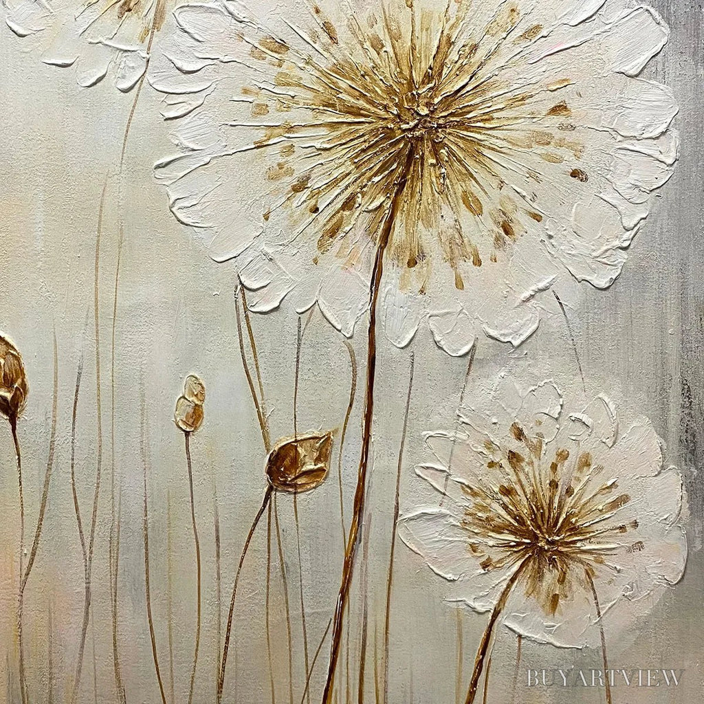 ARTOVITAS Whispers of Gold – Textured Dandelion Painting on Vertical Canvas - image 3