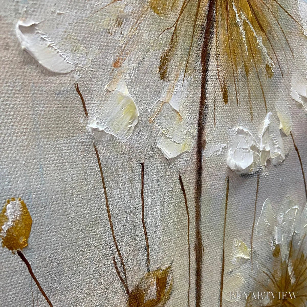 ARTOVITAS Whispers of Gold – Textured Dandelion Painting on Vertical Canvas - image 4