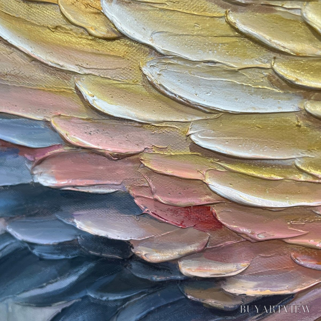 ARTOVITAS Golden Wings – Panoramic Angel Wings Painting, Textured , Gold, Beige, Living Room, Bedroom - image 3
