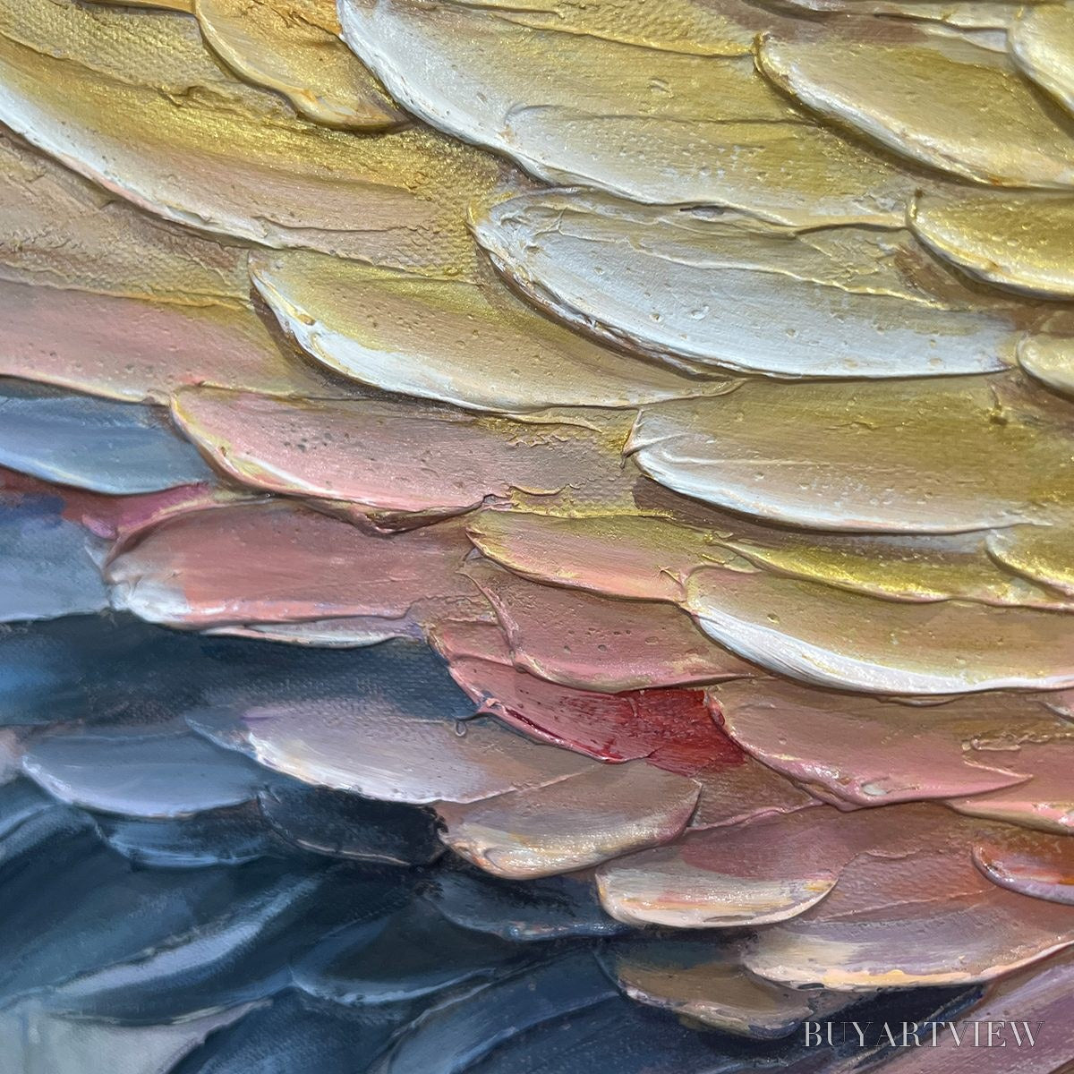 ARTOVITAS Golden Wings – Panoramic Angel Wings Painting, Textured , Gold, Beige, Living Room, Bedroom - image 3