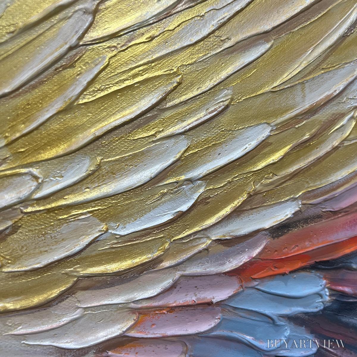 ARTOVITAS Golden Wings – Panoramic Angel Wings Painting, Textured , Gold, Beige, Living Room, Bedroom - image 5
