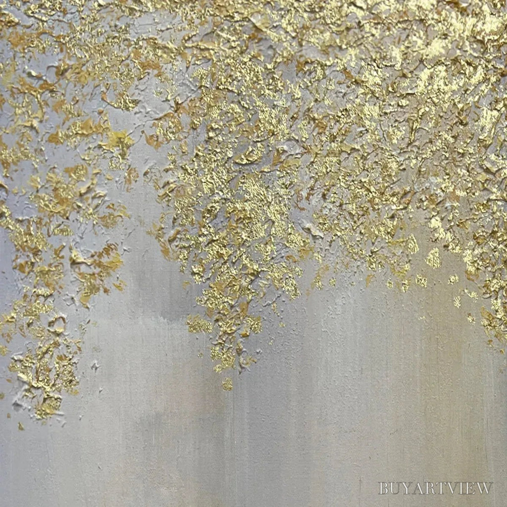 ARTOVITAS Golden Drizzle – Gold Leaf Abstract Painting, Grey and Gold , Horizontal Canvas, Modern Decor - image 3