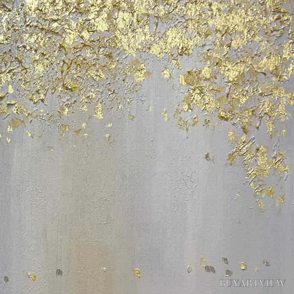 ARTOVITAS Golden Drizzle – Gold Leaf Abstract Painting, Grey and Gold , Horizontal Canvas, Modern Decor - image 5