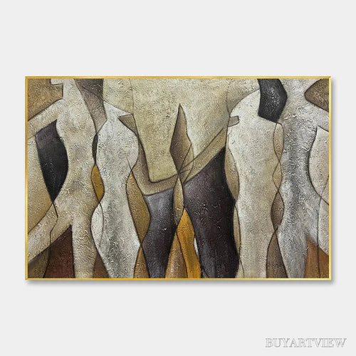 ARTOVITAS Abstract Figures – Textured Abstract Figures Painting, Beige and Brown , Horizontal Canvas, Modern Decor - image 1