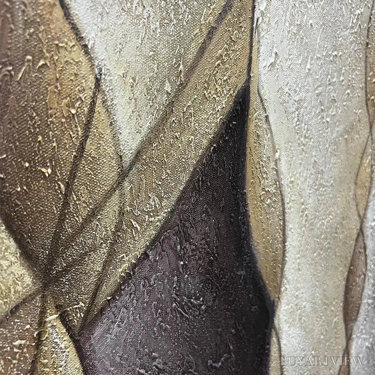 ARTOVITAS Abstract Figures – Textured Abstract Figures Painting, Beige and Brown , Horizontal Canvas, Modern Decor - image 3