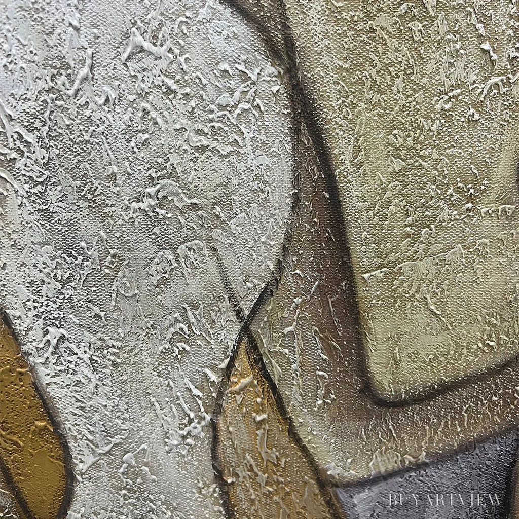 ARTOVITAS Abstract Figures – Textured Abstract Figures Painting, Beige and Brown , Horizontal Canvas, Modern Decor - image 5
