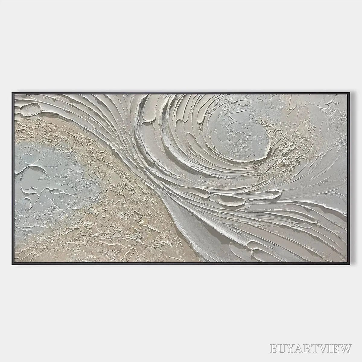 ARTOVITAS Whispers of the Wind – Panoramic Textured Abstract Painting in Neutral Tones, Modern , Beige and Grey - image 1