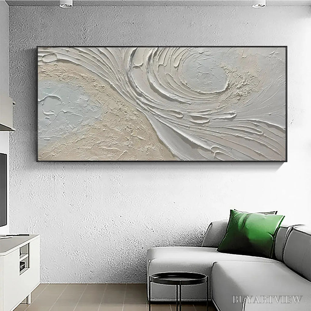 ARTOVITAS Whispers of the Wind – Panoramic Textured Abstract Painting in Neutral Tones, Modern , Beige and Grey - image 2