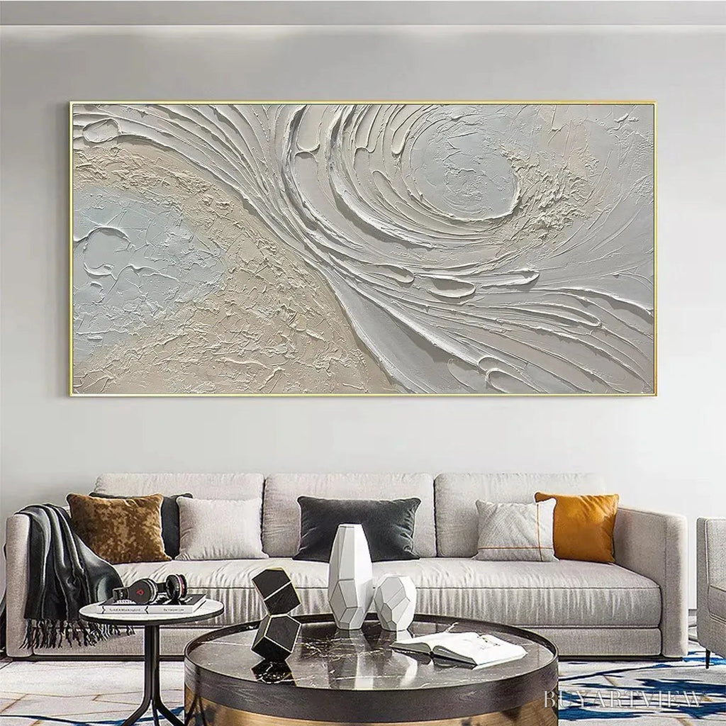 ARTOVITAS Whispers of the Wind – Panoramic Textured Abstract Painting in Neutral Tones, Modern , Beige and Grey - image 4