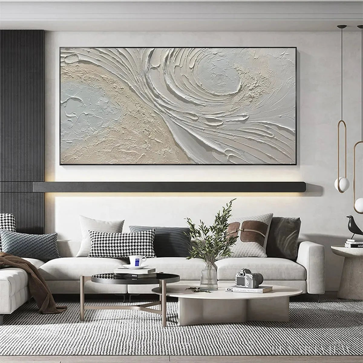 ARTOVITAS Whispers of the Wind – Panoramic Textured Abstract Painting in Neutral Tones, Modern , Beige and Grey - image 5