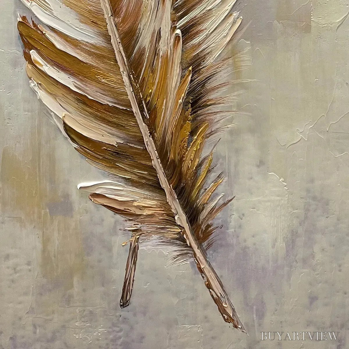 ARTOVITAS Golden Grace – Vertical Painting of Golden Feathers, Textured Impasto, Modern - image 6