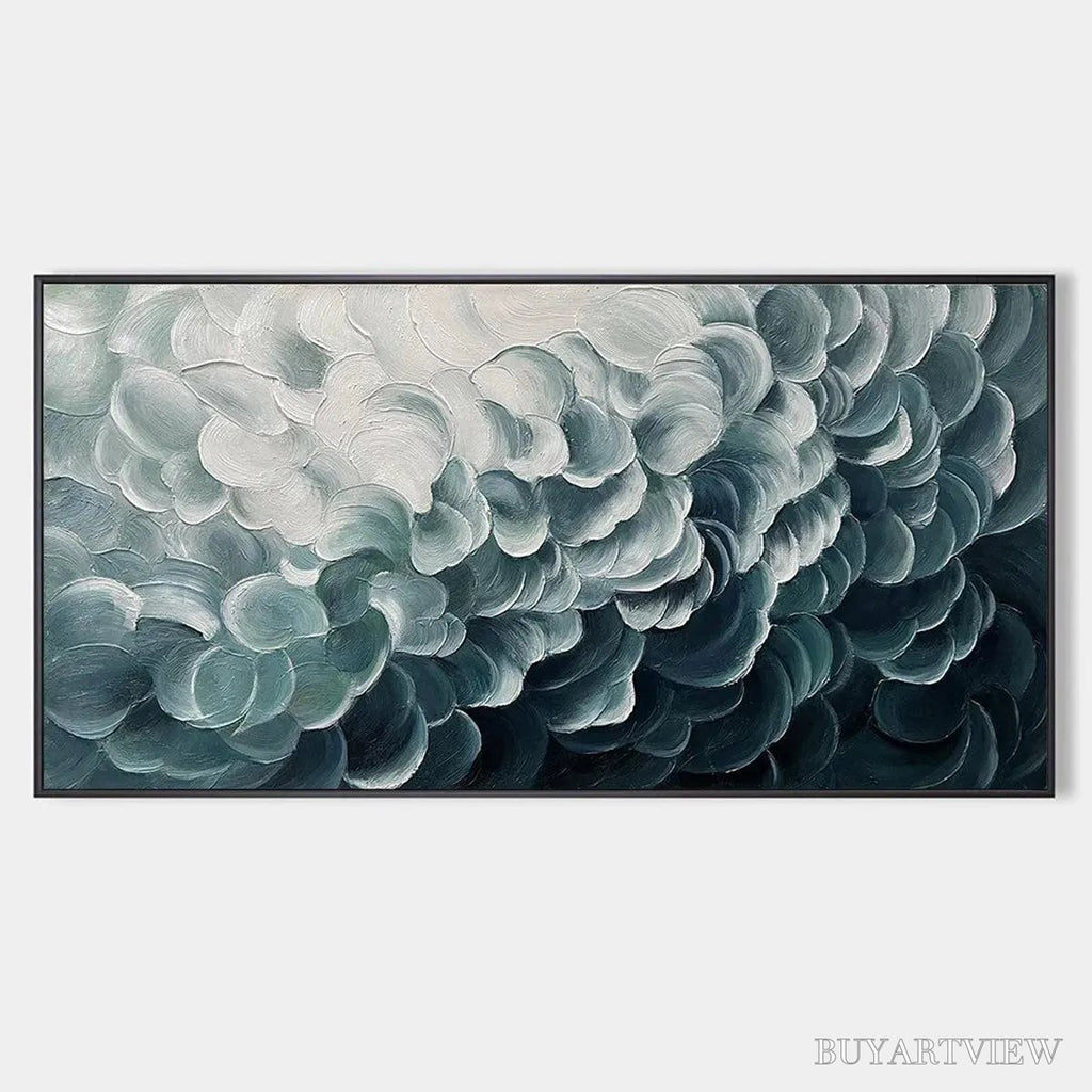 ARTOVITAS Mediterranean Breeze – Abstract Teal White Impasto Oil Painting - image 1