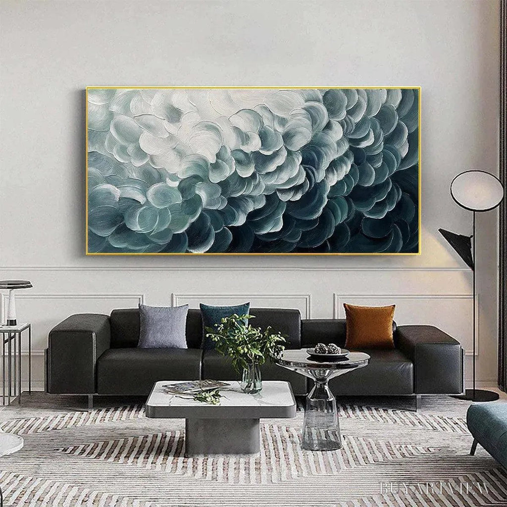 ARTOVITAS Mediterranean Breeze – Abstract Teal White Impasto Oil Painting - image 2