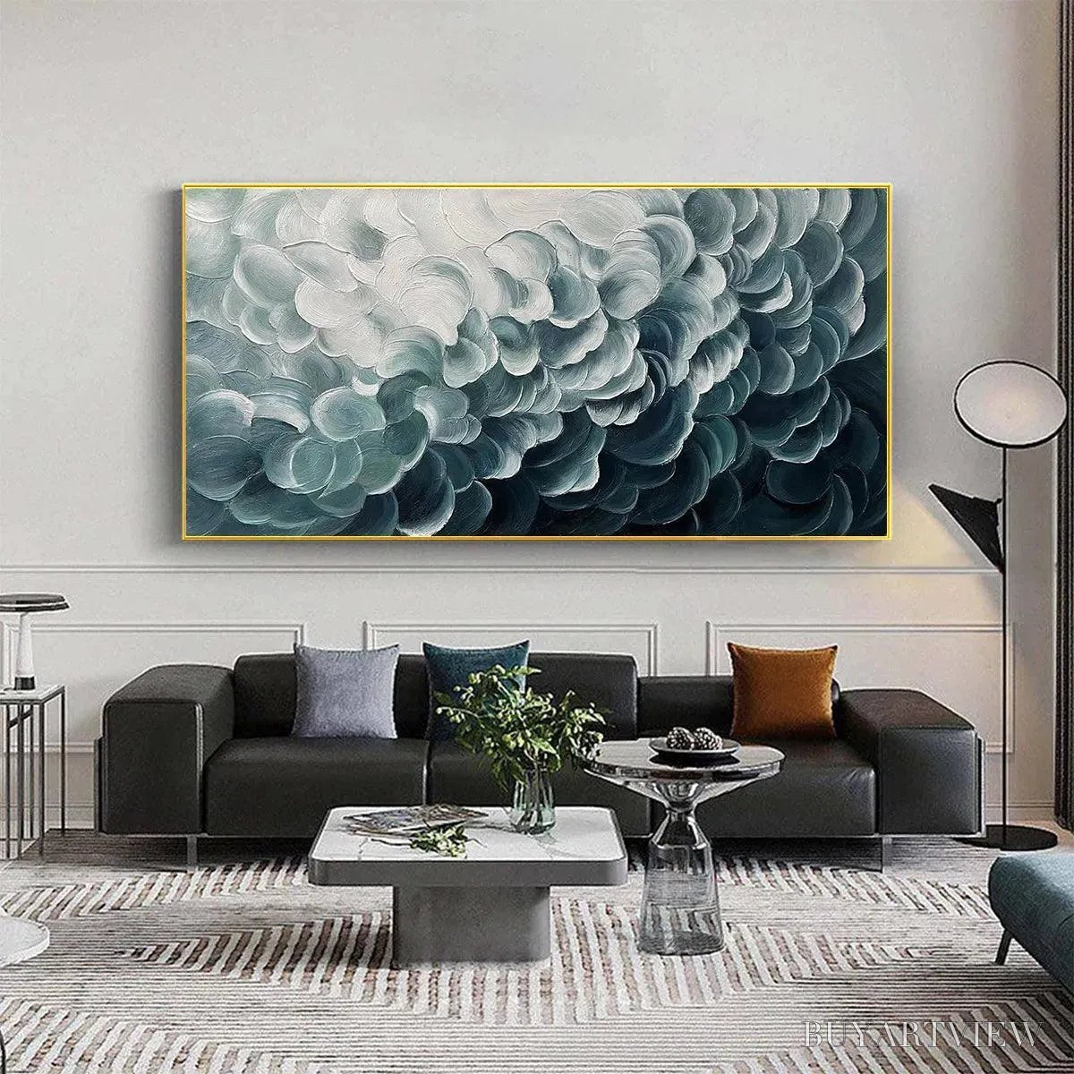 ARTOVITAS Mediterranean Breeze – Abstract Teal White Impasto Oil Painting - image 2