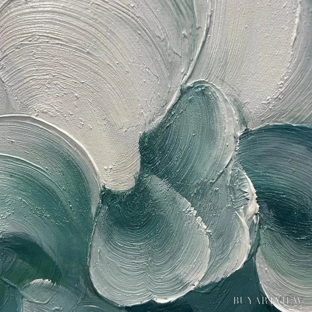 ARTOVITAS Mediterranean Breeze – Abstract Teal White Impasto Oil Painting - image 3