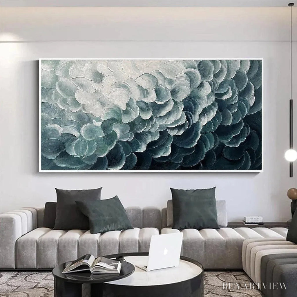 ARTOVITAS Mediterranean Breeze – Abstract Teal White Impasto Oil Painting - image 4