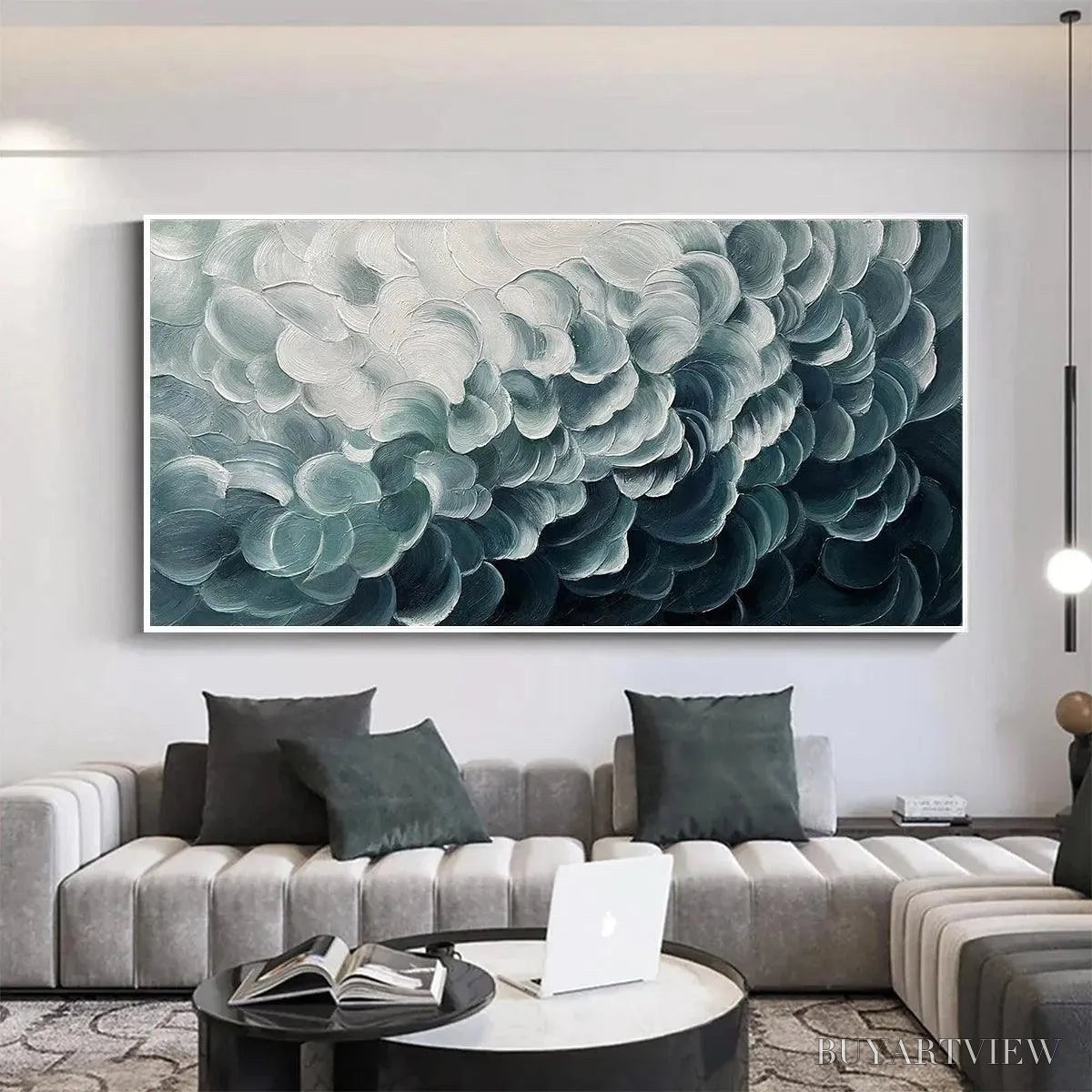 ARTOVITAS Mediterranean Breeze – Abstract Teal White Impasto Oil Painting - image 4