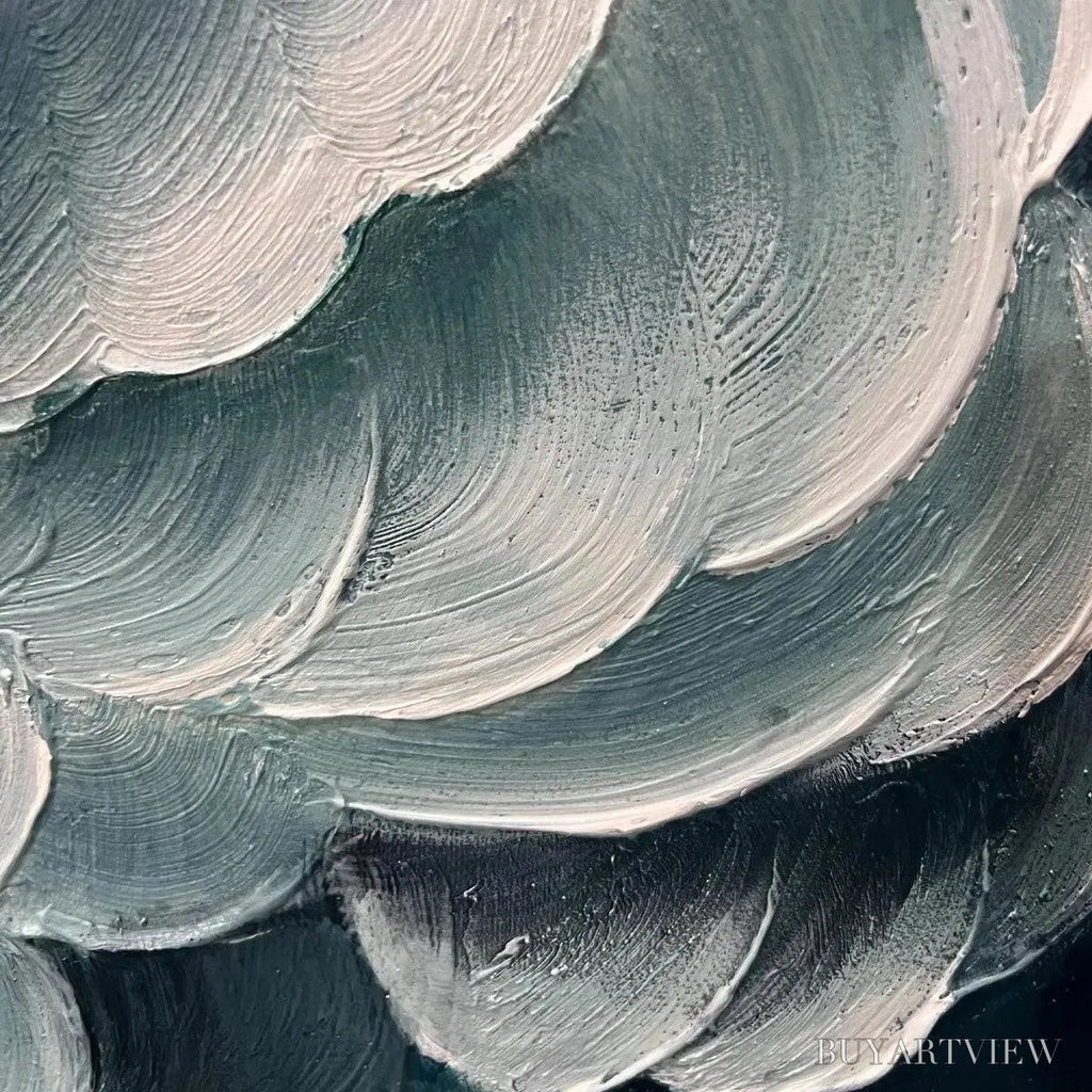 ARTOVITAS Mediterranean Breeze – Abstract Teal White Impasto Oil Painting - image 5