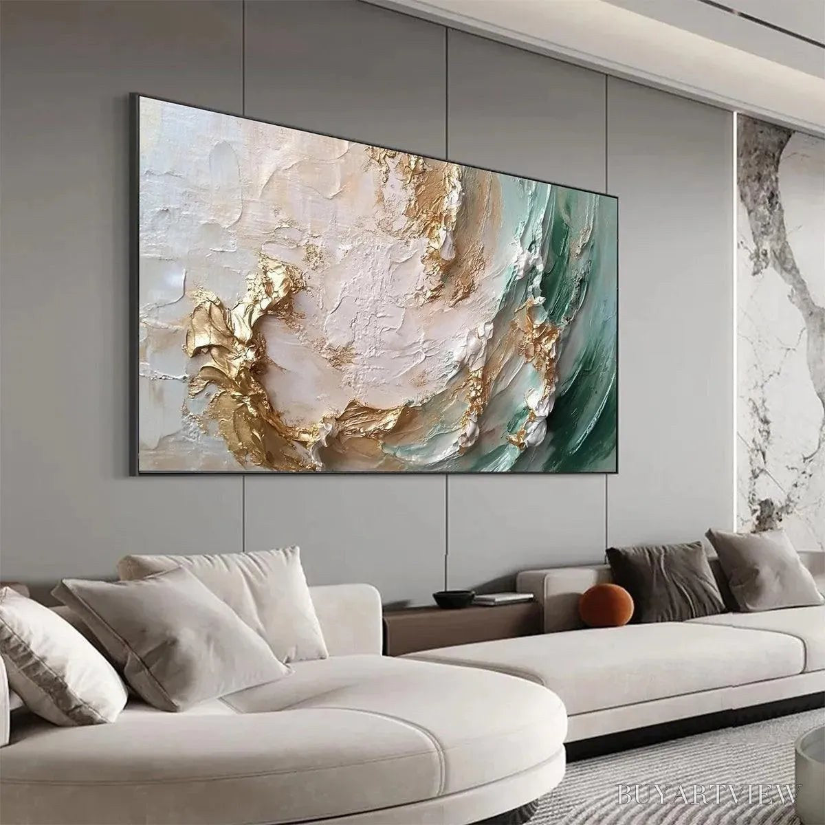 ARTOVITAS Jade Aurora – Green and Gold Abstract Impasto Oil Painting - image 6