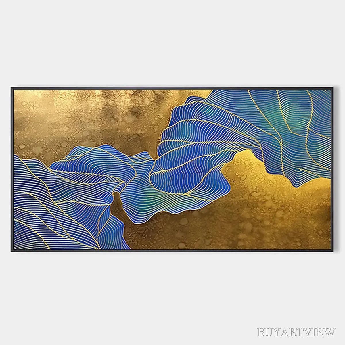 ARTOVITAS Golden Flow – Abstract Blue and Gold Oil Painting - image 1