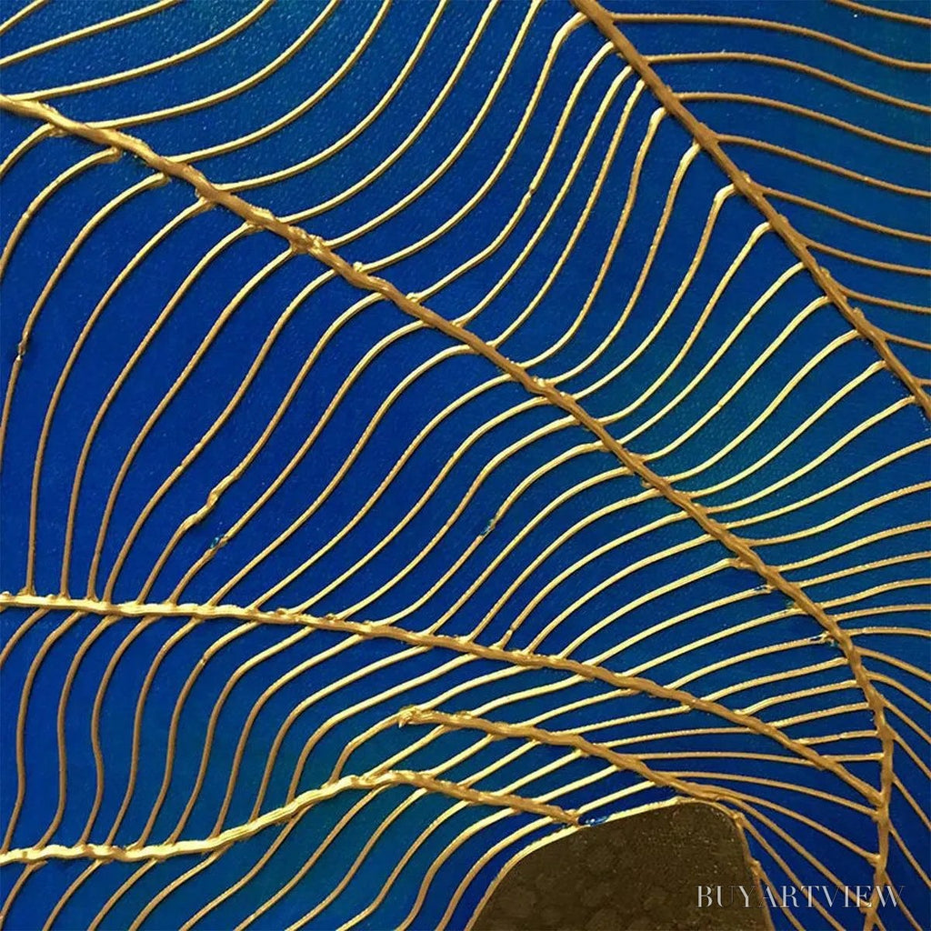 ARTOVITAS Golden Flow – Abstract Blue and Gold Oil Painting - image 3