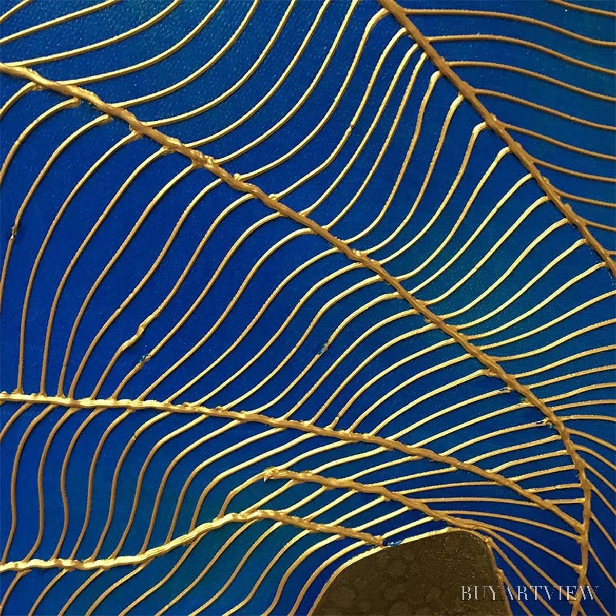ARTOVITAS Golden Flow – Abstract Blue and Gold Oil Painting - image 3