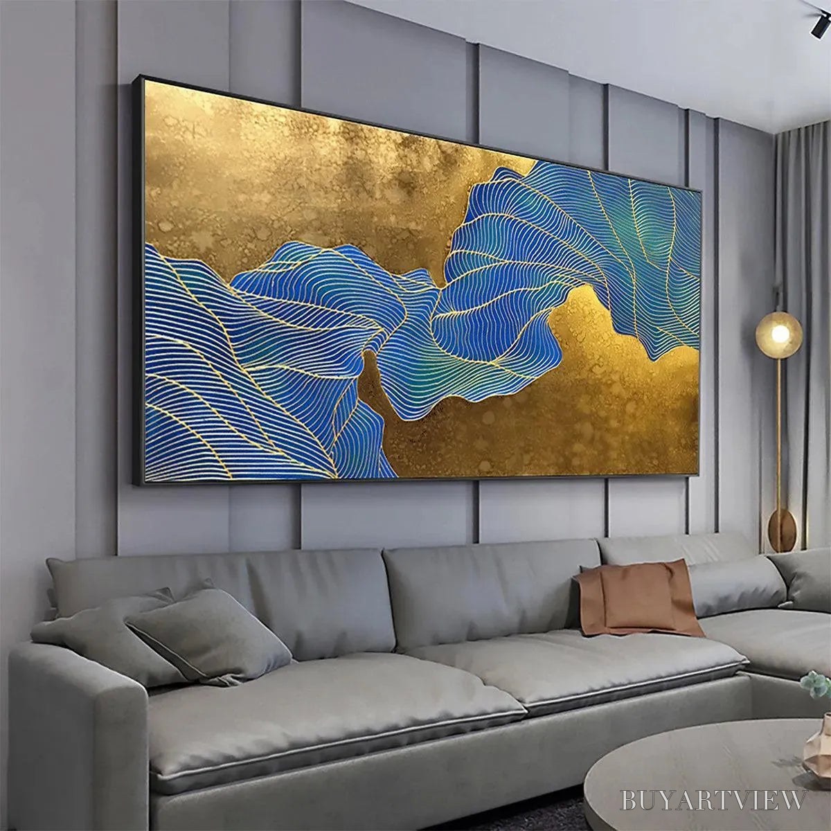 ARTOVITAS Golden Flow – Abstract Blue and Gold Oil Painting - image 4