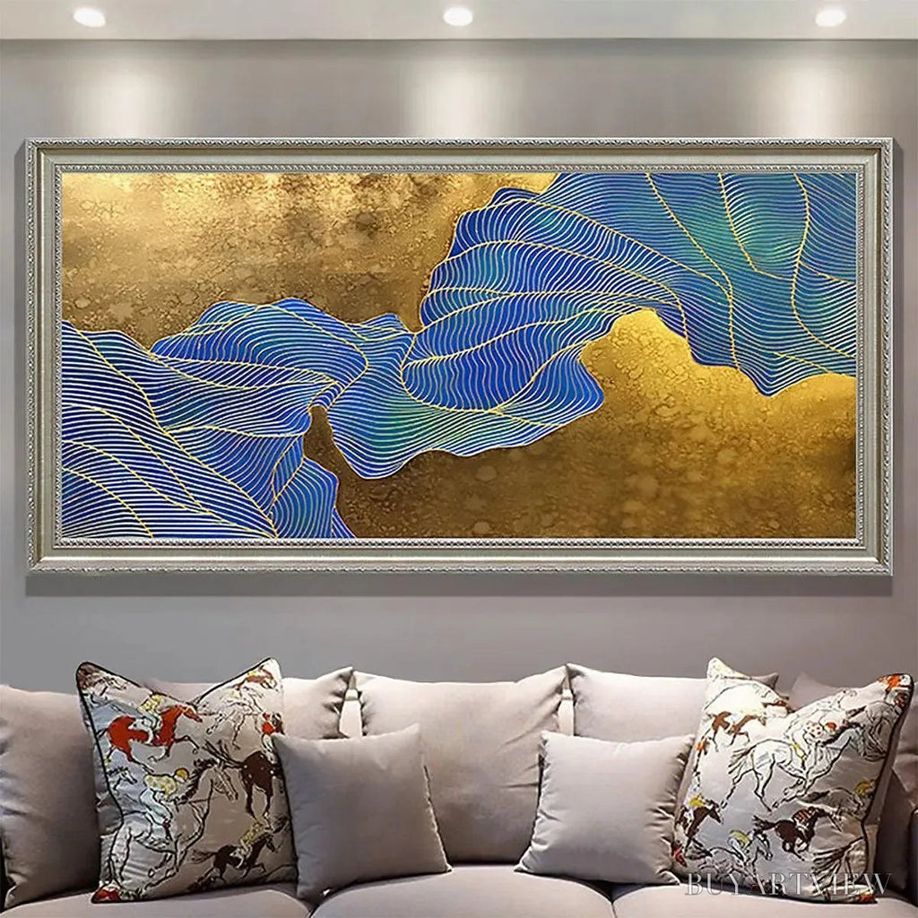 ARTOVITAS Golden Flow – Abstract Blue and Gold Oil Painting - image 5