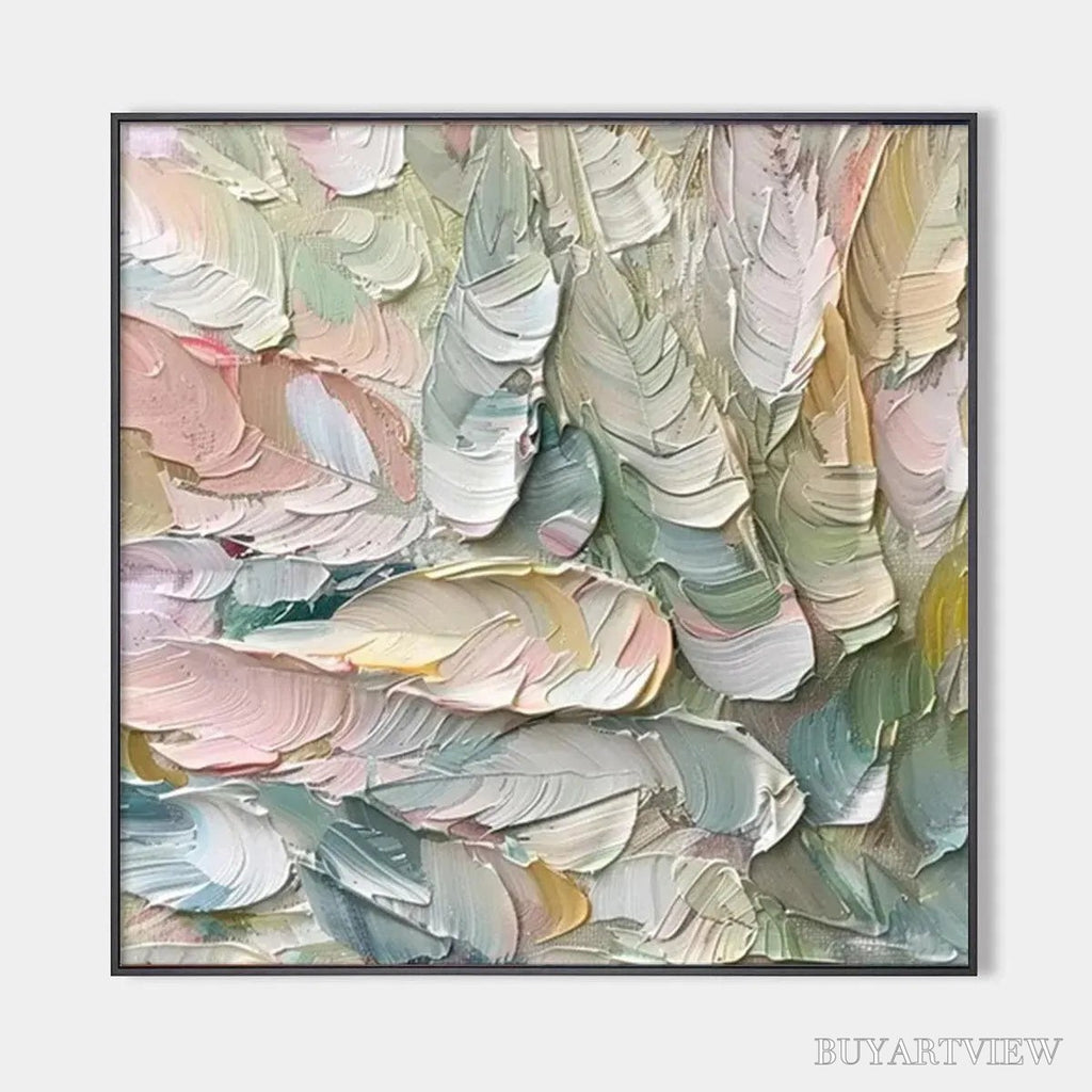 ARTOVITAS Pastel Feathers – Textured Abstract Painting, Impasto , Square Canvas, Dreamy Decor - image 1