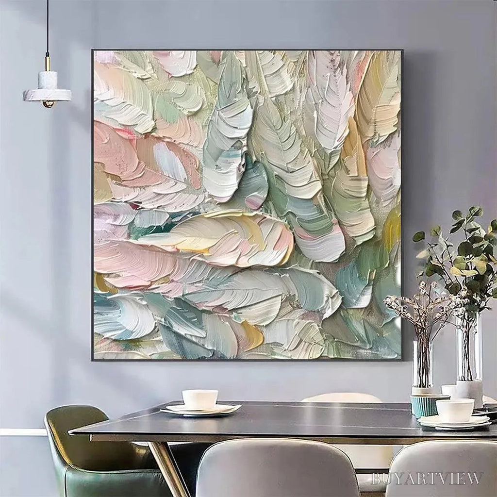 ARTOVITAS Pastel Feathers – Textured Abstract Painting, Impasto , Square Canvas, Dreamy Decor - image 2