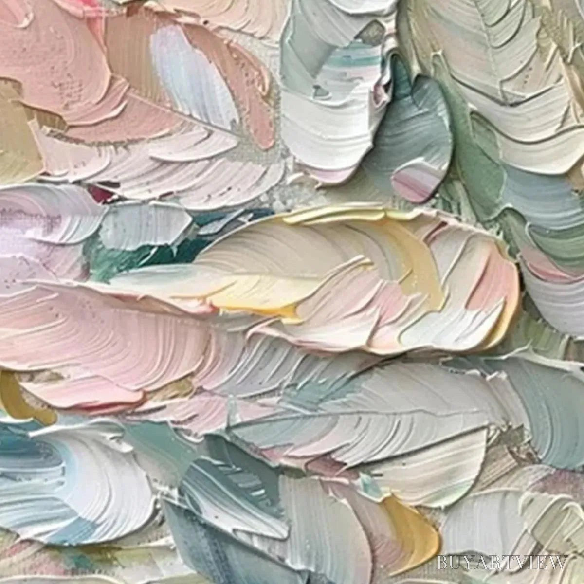 ARTOVITAS Pastel Feathers – Textured Abstract Painting, Impasto , Square Canvas, Dreamy Decor - image 3