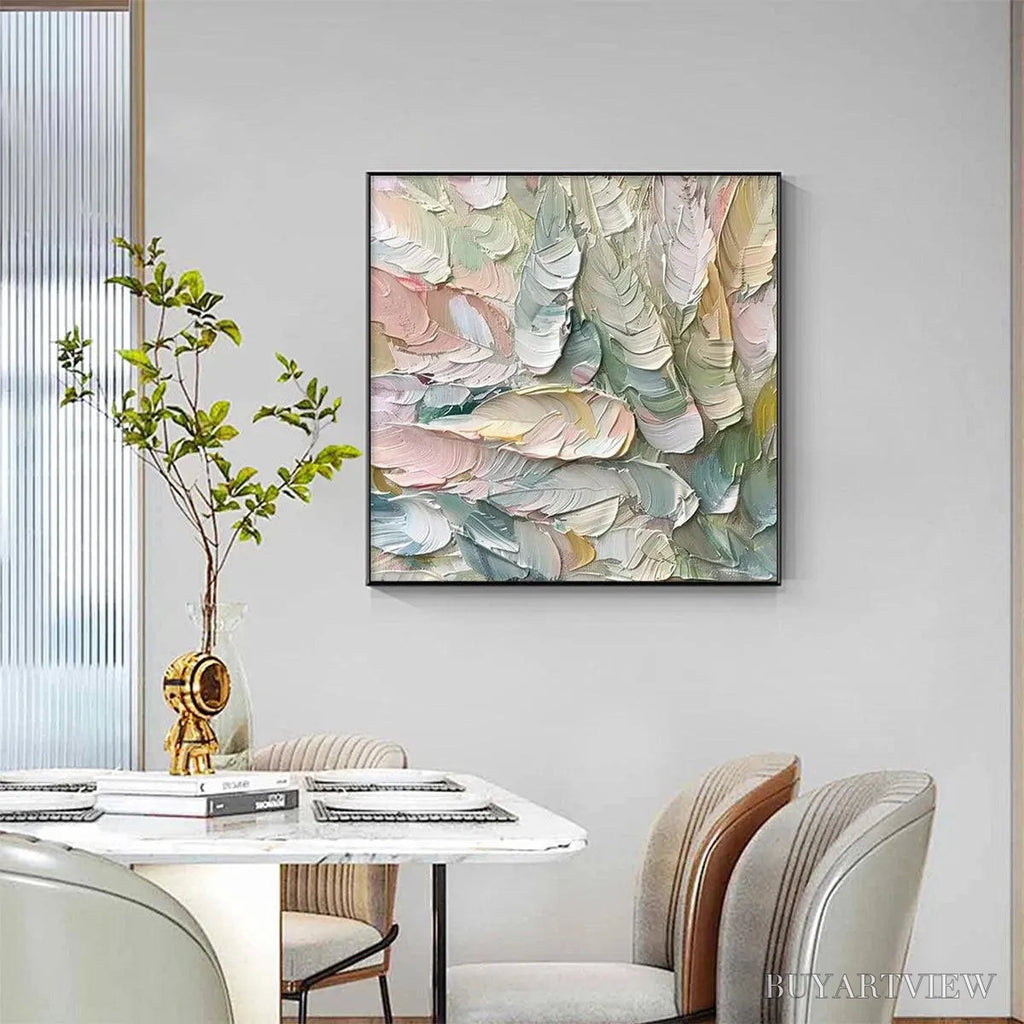 ARTOVITAS Pastel Feathers – Textured Abstract Painting, Impasto , Square Canvas, Dreamy Decor - image 4