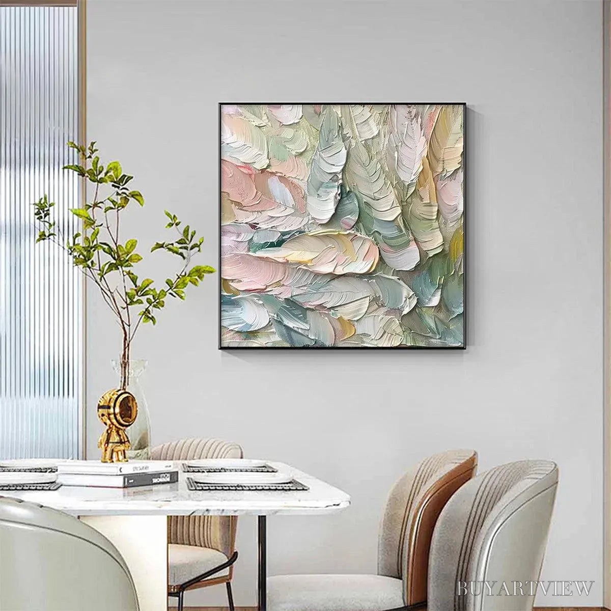 ARTOVITAS Pastel Feathers – Textured Abstract Painting, Impasto , Square Canvas, Dreamy Decor - image 4