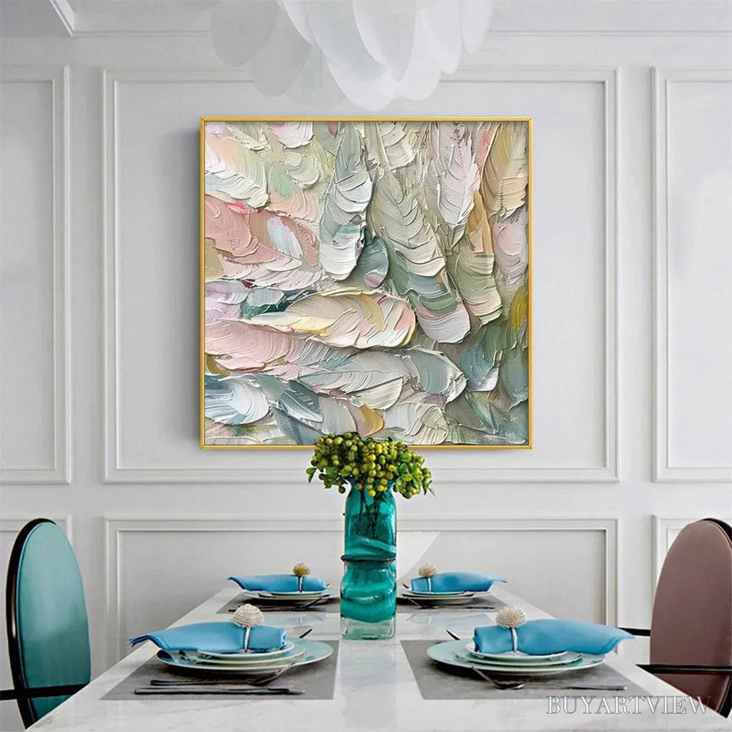 ARTOVITAS Pastel Feathers – Textured Abstract Painting, Impasto , Square Canvas, Dreamy Decor - image 5