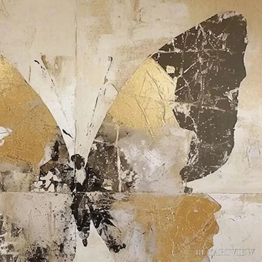 ARTOVITAS Golden Monarch – Gold Butterfly Painting, Square Canvas Art, Textured , Beige and Gold Decor - image 3