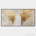 ARTOVITAS Golden Wings – Textured Abstract Painting, Gold and Beige , Panoramic Canvas, Modern Decor - image 1