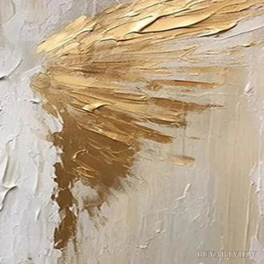ARTOVITAS Golden Wings – Textured Abstract Painting, Gold and Beige , Panoramic Canvas, Modern Decor - image 4