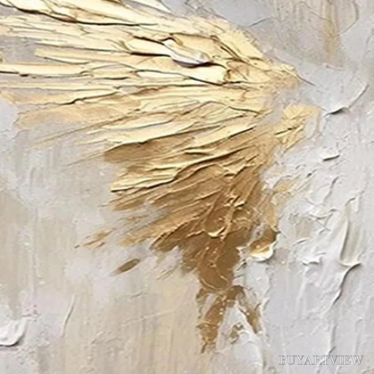 ARTOVITAS Golden Wings – Textured Abstract Painting, Gold and Beige , Panoramic Canvas, Modern Decor - image 5