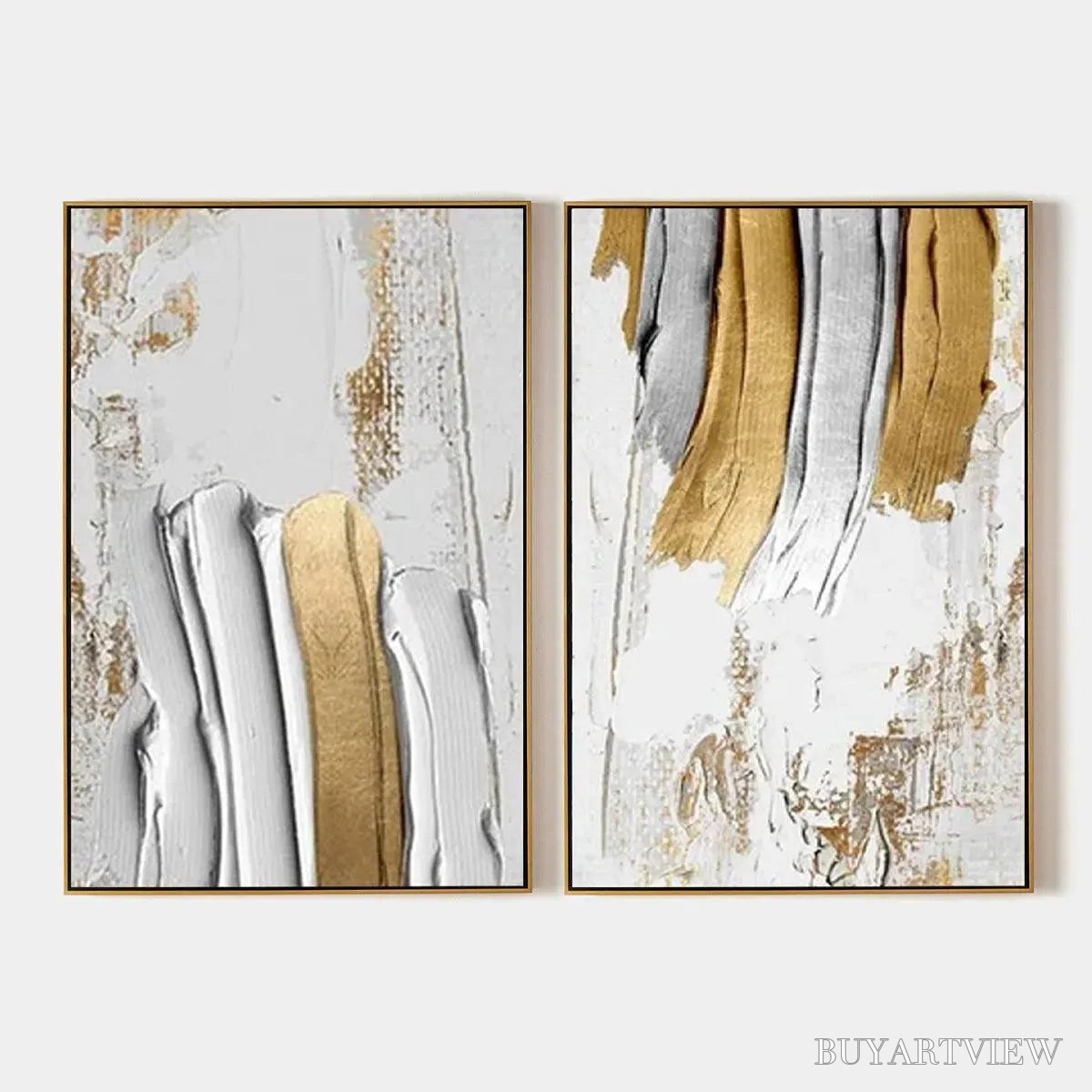 ARTOVITAS Golden Lines Diptych – Textured Abstract Painting Set of 2, Vertical - image 1
