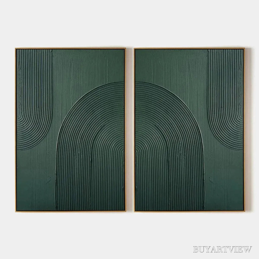 ARTOVITAS Green Textured Arches Diptych – Textured Abstract Painting Set of 2, Square - image 1