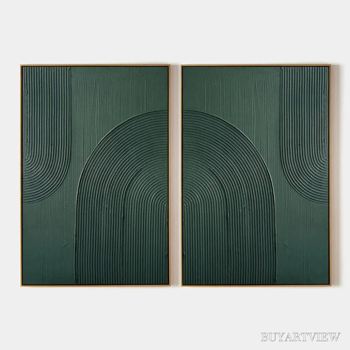 ARTOVITAS Green Textured Arches Diptych – Textured Abstract Painting Set of 2, Square - image 1