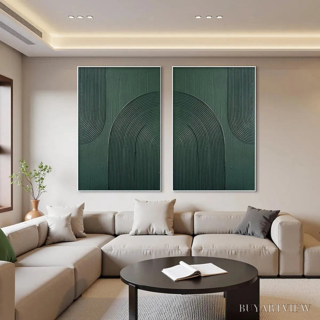 ARTOVITAS Green Textured Arches Diptych – Textured Abstract Painting Set of 2, Square - image 2
