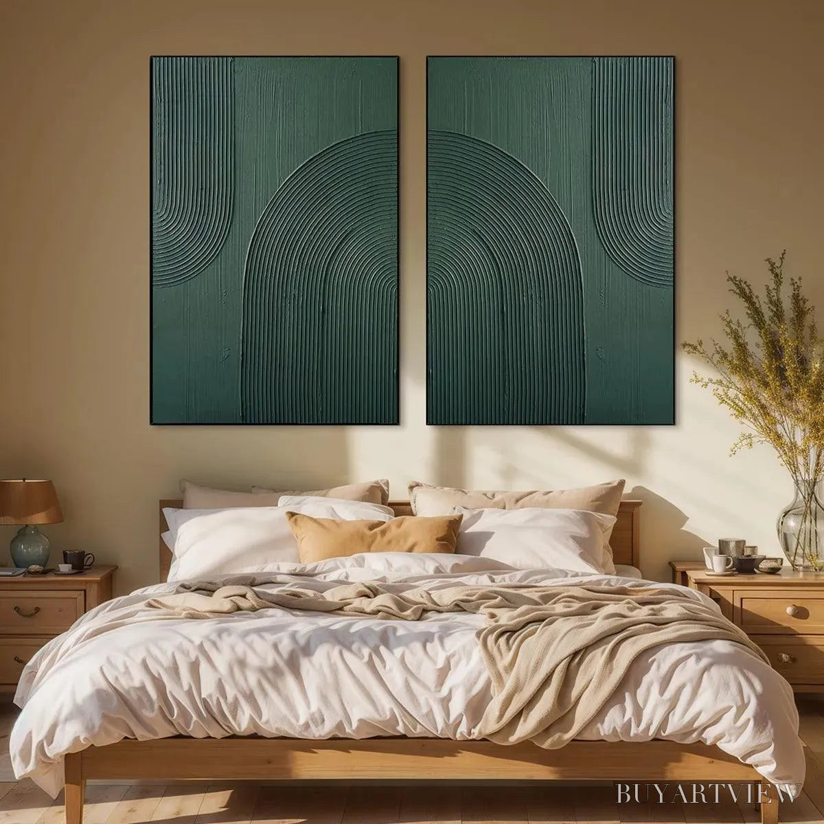 ARTOVITAS Green Textured Arches Diptych – Textured Abstract Painting Set of 2, Square - image 4