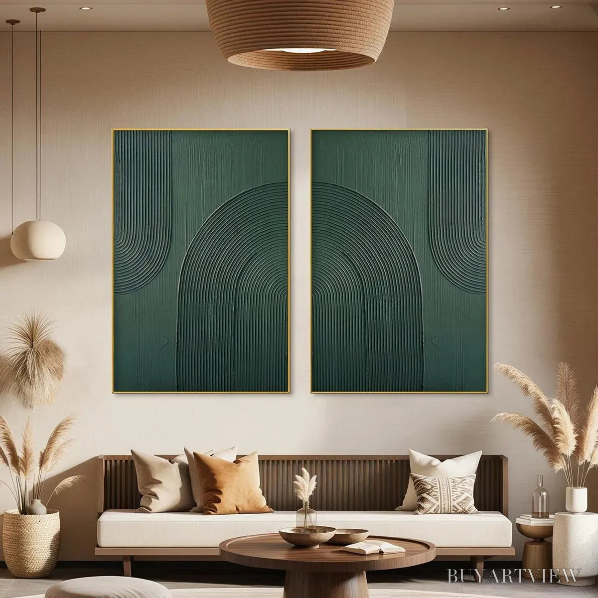 ARTOVITAS Green Textured Arches Diptych – Textured Abstract Painting Set of 2, Square - image 5