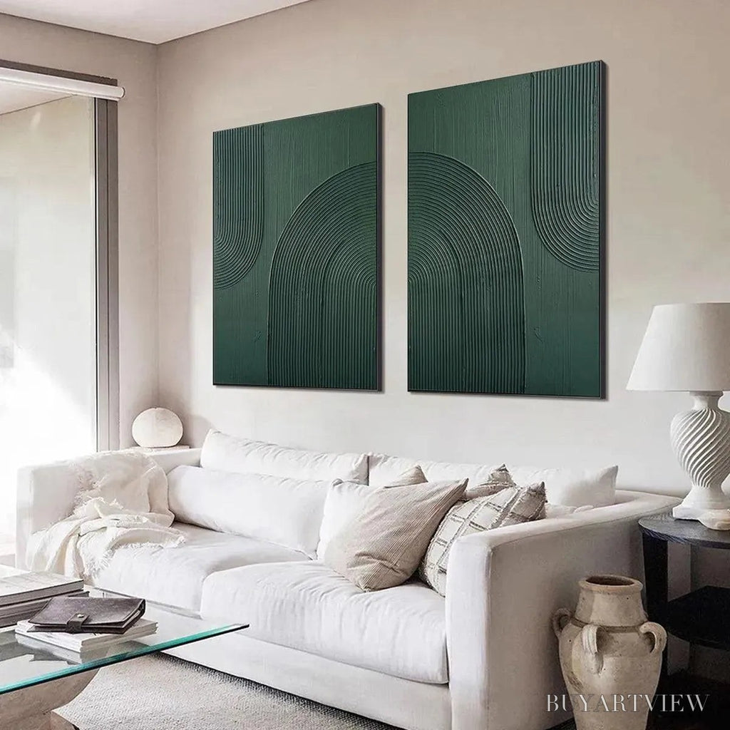 ARTOVITAS Green Textured Arches Diptych – Textured Abstract Painting Set of 2, Square - image 6