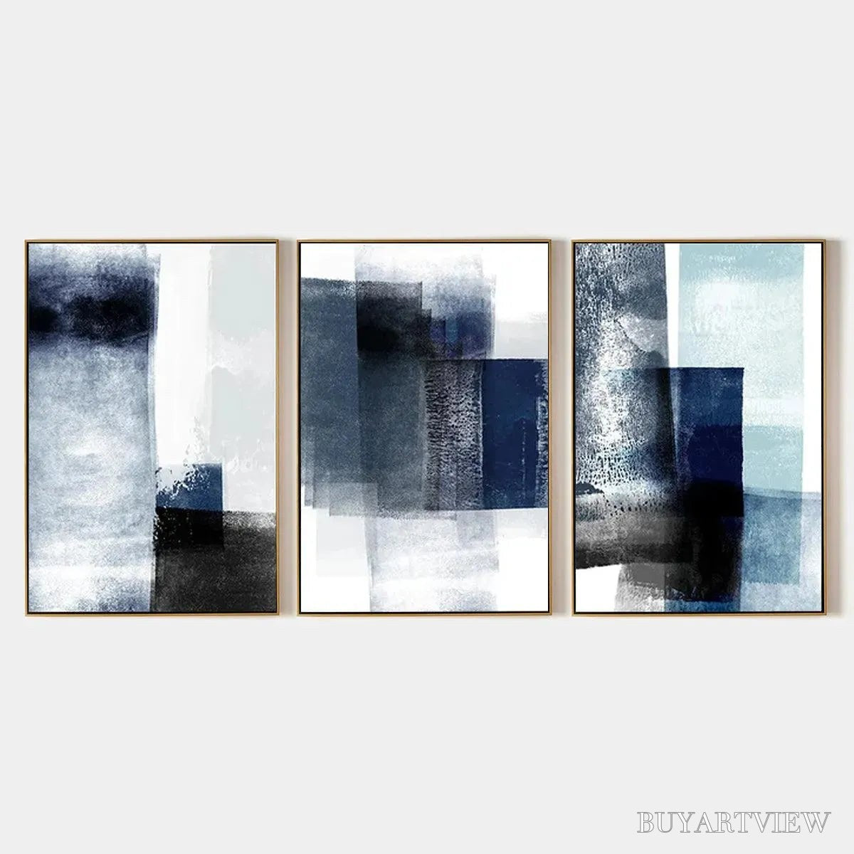 ARTOVITAS Blue Abstract Triptych – Abstract Painting Set of 3, Vertical - image 1