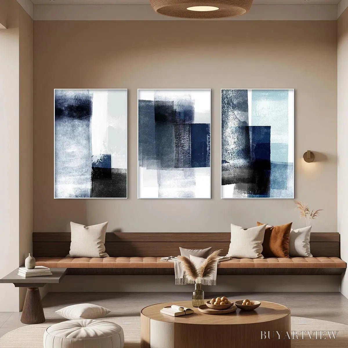 ARTOVITAS Blue Abstract Triptych – Abstract Painting Set of 3, Vertical - image 2